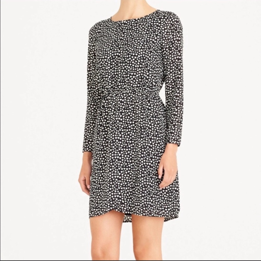 J. CREW Black Heart Print Long Sleeve Sheer Dress